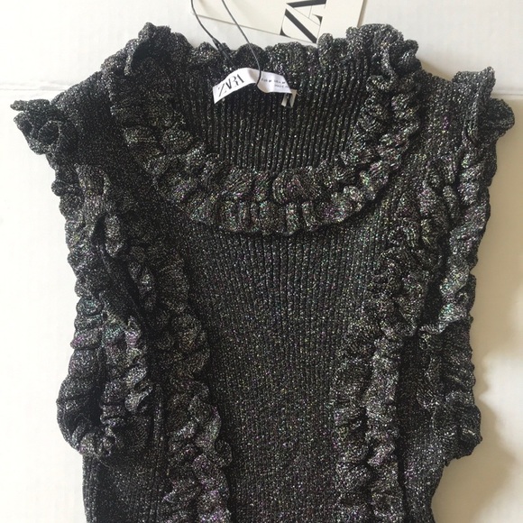 🆕Zara RUFFLED METALLIC THREAD TOP, size M - Picture 5 of 10